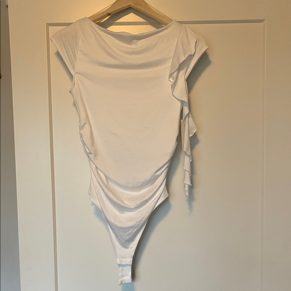 Gaze White Ruffle Detail Bodysuit